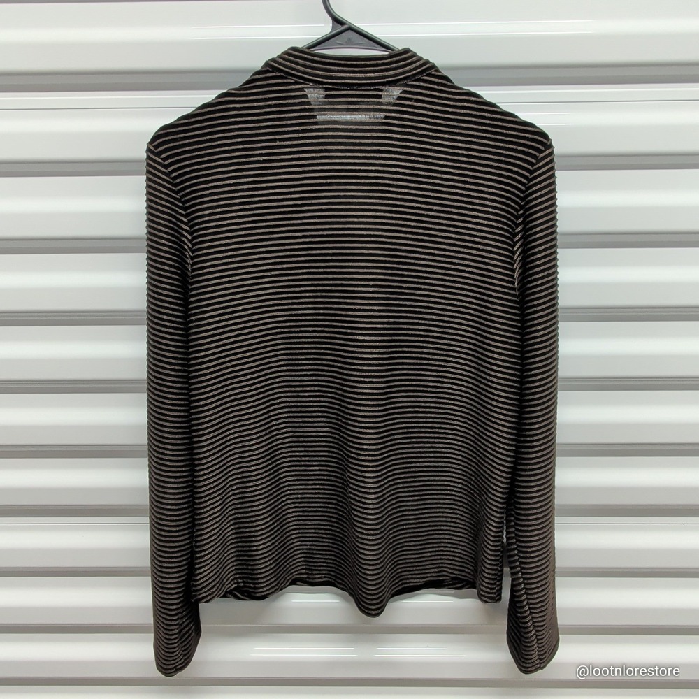 Andria Lieu Collection Top Womens Large Black Bronze Striped Zip Mock Neck L/S - Picture 4 of 7